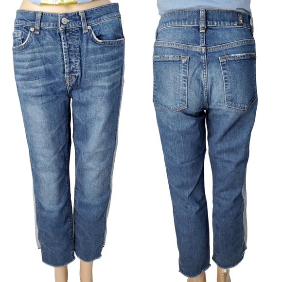 7 For All Mankind Denim - 7 For All Mankind Side Panel Medium Wash Cropped Skinny Jeans